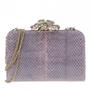 Pre Owned Valentino Purple Python Chain Shoulder Bag
