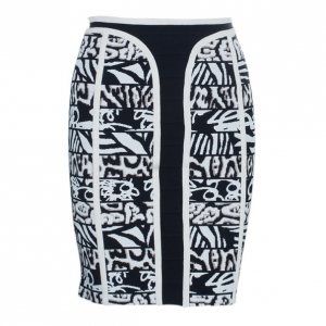 Pre Owned Herve Leger Paneled Cynthia Monochrome Print Skirt S