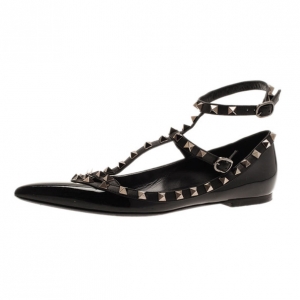 Pre Owned Valentino Black Leather Rockstud Ballet Flats Size 39