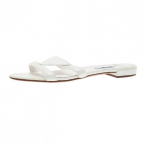 Pre Owned Prada White Croc Embossed Leather Flat Slides Size 40
