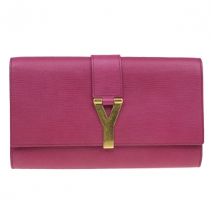 Pre Owned Saint Laurent Paris Pink Leather Large CHYC Clutch