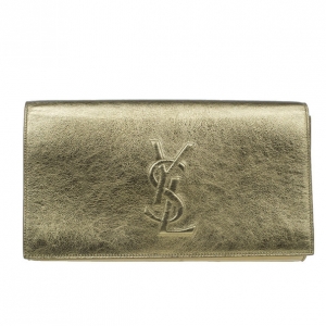Pre Owned Saint Laurent Paris Gold Patent Belle De Jour Flap Clutch