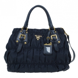 Pre Owned Prada Navy Blue Nylon Tessuto Gaufre Tote