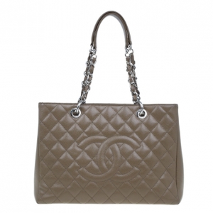 Pre Owned Chanel Beige Caviar Grand Shopper Tote GST