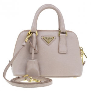 Pre Owned Prada Saffiano Blush Vernice Mini Promenade Bag