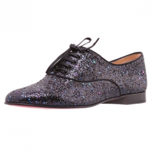 Pre Owned Christian Louboutin Black Glitter Fred Oxfords Size 38