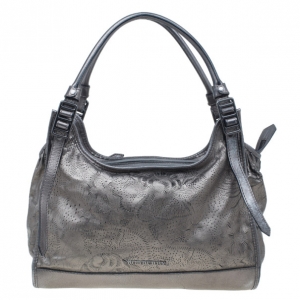 Pre Owned Burberry Metallic Grey Leather Degrade Lace Large Avondale Bag