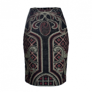 Pre Owned Prabal Gurung Metallic Detail Embroidery Pencil Skirt US 8