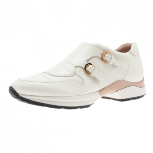 Pre Owned Tod's White Leather Buckle Detail Sneakers Size 38.5