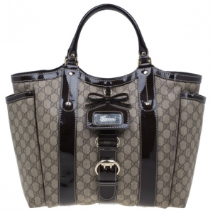 Pre Owned Gucci Monogram Canvas Leather Tote