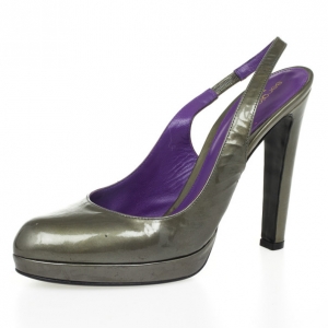 Pre Owned Sergio Rossi Grey Patent Leather Slingback Sandals Size 39