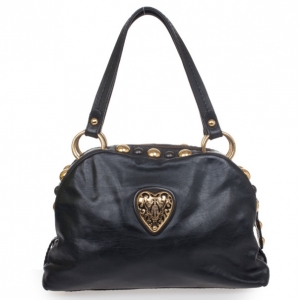 Pre Owned Gucci Black Leather Babouska Crest Dome Bag