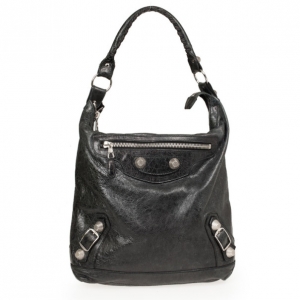 Pre Owned Balenciaga Black Lambskin Leather Giant 12 Silver Day Bag