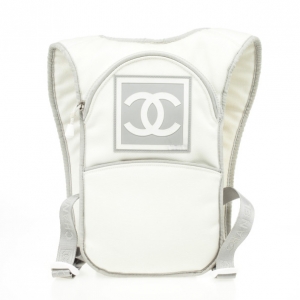 Pre Owned Chanel White Nylon Sport Flat Backpack Bag