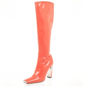 Pre Owned Louis Vuitton Orange Patent Knee Length Boots Size 36