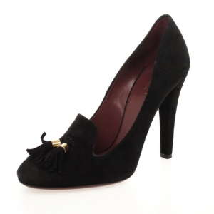Pre Owned Gucci Black Suede Tassel Loafer Pumps Size 37