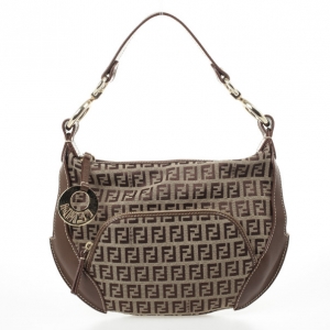 Pre Owned Fendi Zucchino Canvas Front Pocket Hobo Bag
