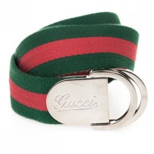 Pre Owned Gucci Signature Web Belt With Engraved Gucci Script Logo & D Ring Buckle