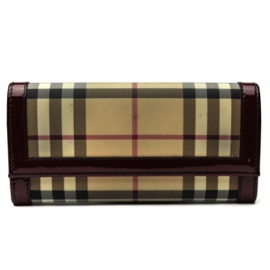Pre Owned Burberry Brown Check Print Checkbook Wallet