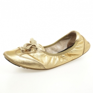 Pre Owned Dolce and Gabbana Gold Metallic Leather Lace Up Ballet Flats Size 38.5