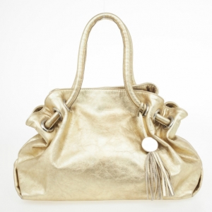 Pre Owned Furla Gold Metallic Leather Carmen Shopper Tote