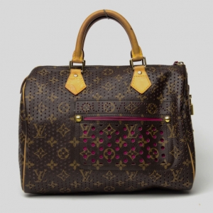 Pre Owned Louis Vuitton Fuchsia Perforated Speedy 30 Bag Limited Edition