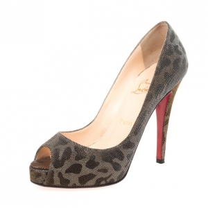 Pre Owned Christian Louboutin Grey Very Prive Lame Pumps Size 37.5