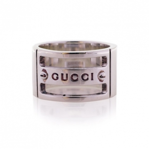 Pre Owned Gucci Silver Band Cutout Ring Size 53