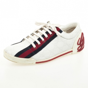 Pre Owned Gucci White Guccissima Canvas Sneakers With Web Detail Size 37