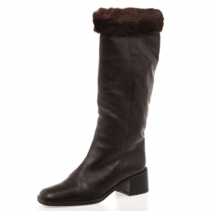 Pre Owned Bally Brown Leather Knee Length Boots Size 37.5