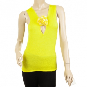 Pre Owned Roberto Cavalli Yellow Tank Top with Rosette M