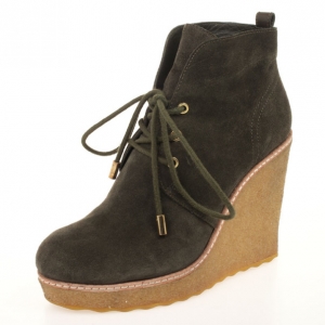 Pre Owned Tory Burch Olive Green Suede Lace Up Vicki Wedges Size 39.5