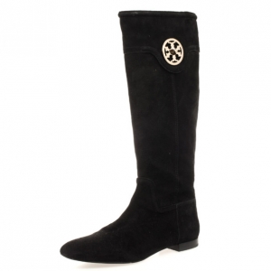 Pre Owned Tory Burch Black Suede Irene Knee Length Boots Size 39.5