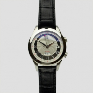 Pre Owned Perrelet Cream Stainless Steel Leather Alarm Round Mens Watch 42 MM