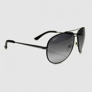 Pre Owned Salvatore Ferragamo Black Leather Rimmed SF104SL Unisex Aviators 