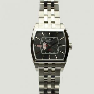 Pre Owned Perrelet Black Stainless Steel GMT Tonneau Mens Watch 38 MM