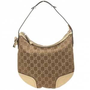 Pre Owned Gucci Bronze Satin & Leather Monogram 'Princy' Small Hobo