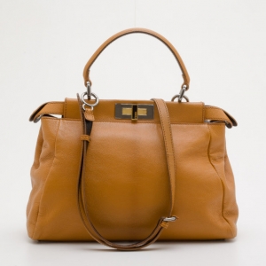 Pre Owned Fendi Beige Medium Snakeskin Peekaboo Bag