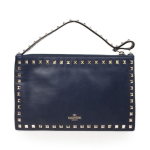 Pre Owned Valentino Navy Leather Rockstud Clutch
