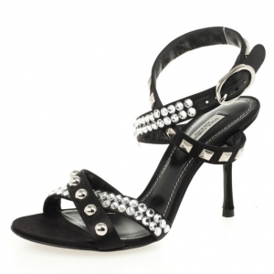 Pre Owned Dolce and Gabbana Black Crystal Studded Strappy Sandals Size 36