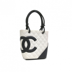 Pre Owned Chanel White and Black Small Ligne Cambon Tote