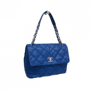 Pre Owned Chanel Blue Lambskin Wild Stitch Flap Bag 