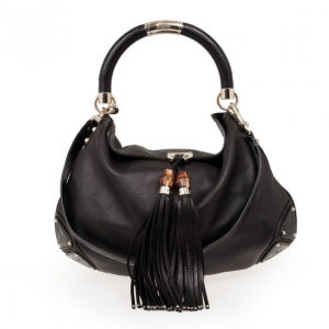 Pre Owned Gucci Black Leather Large Babouska Indy Top Handle Bag