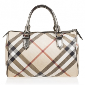 Pre Owned Burberry Nova Check Bowling Boston Satchel