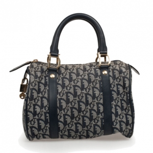 Pre Owned Christian Dior Navy Monogram Small Boston Bag