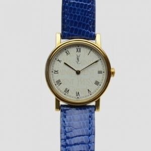 Pre Owned Yves Saint Laurent Gold Plated Blue Classic Collection Ladies Wristwatch 28 MM
