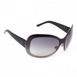 Pre Owned Chanel Black Quilted Oval Sunglasses