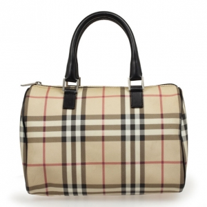 Pre Owned Burberry Brown Nova Check Bowling Bag