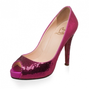 Pre Owned Christian Louboutin Pink Sequins Very Prive Peep Toe Pumps Size 37
