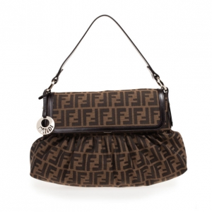 Pre Owned Fendi Brown Grande Borsa Chef Jacquard Bag